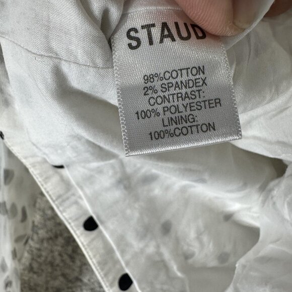 Staud Shirt Womens 6 White Black Polka Dot Sheer Mesh Sleeve Crop Top Blouse - Picture 7 of 9